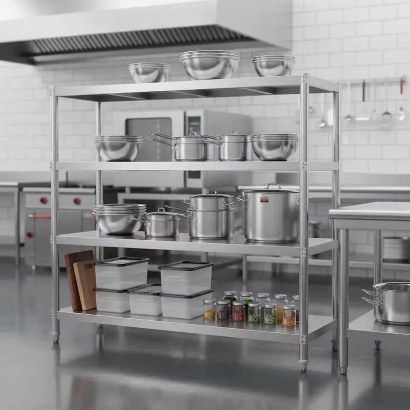 Commercial Kitchen Outlets - ชั้นวางของสแตนเลสแบบหลายชั้นปรับระดับได้สำหรับครัวเชิงพาณิชย์และร้านอาหาร รุ่น 201 จากโรงงาน