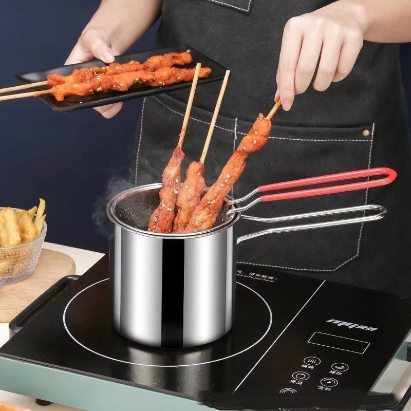 Commercial Kitchen Appliance - หม้อทอดสแตนเลสพร้อมตะกร้าทอด หม้อขนาดเล็กอเนกประสงค์สำหรับครัวโดยเฉพาะ สำหรับทอดไก่และเครื่องมือทำอาหารอื่นๆ