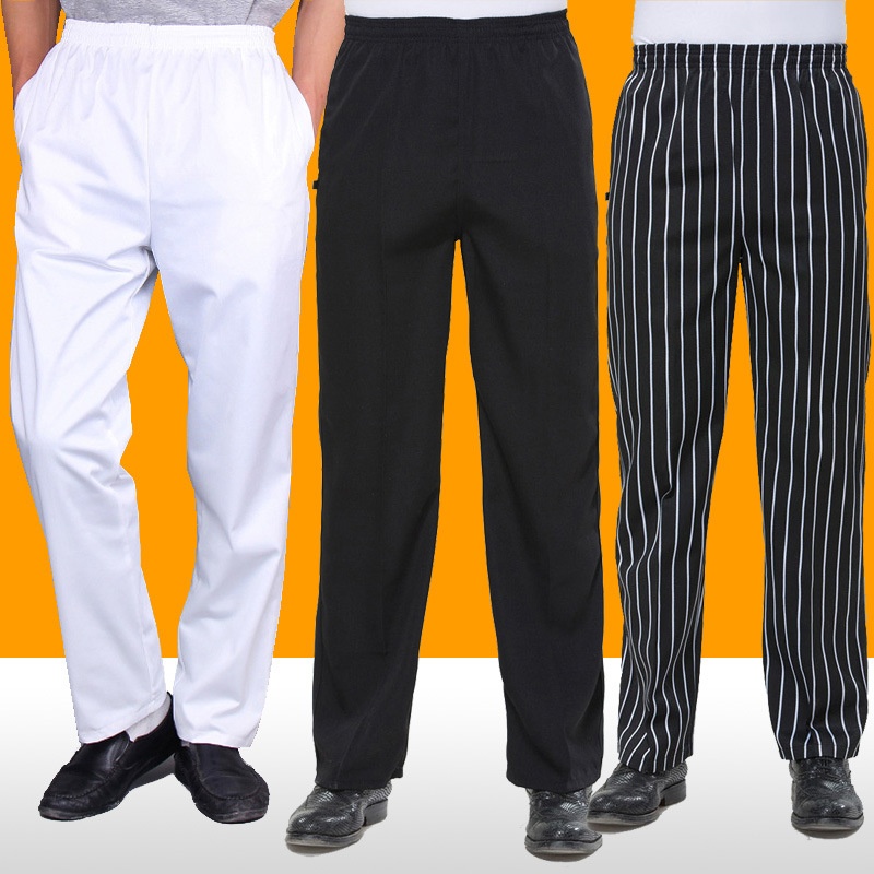 Commercial Kitchen Services - กางเกงเชฟสําหรับผู้ชายผู้หญิงสีดําสีขาวลาย SLIM FIT ร้านอาหาร Waiter Cook