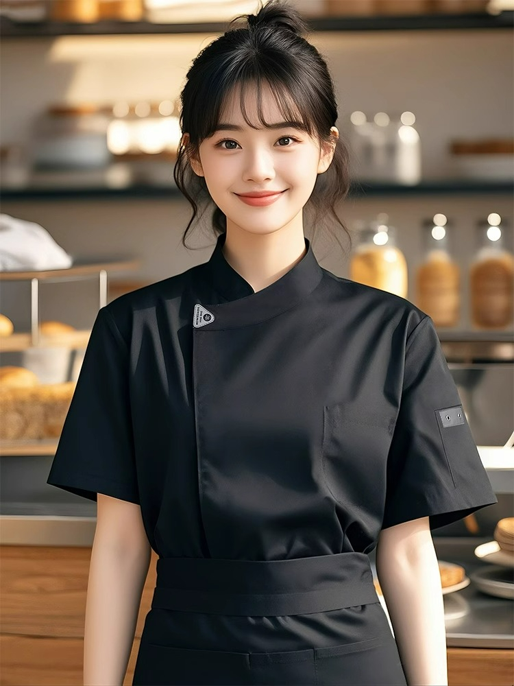 Commercial Kitchen Services - เชฟแจ็คเก็ตผู้หญิงแขนสั้นครัวคุกเครื่องแบบตัดผมบาร์เทนเดอร์ขนมร้านอาหารบริกรเสื้อ