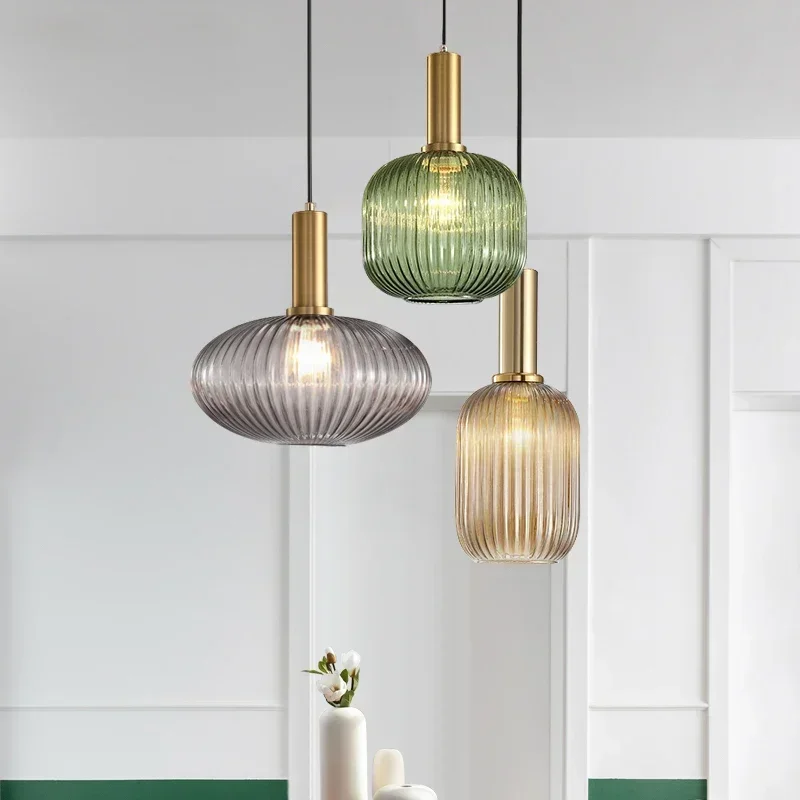 Commercial Kitchen Island - วินเทจแก้วที่มีสีสันลายจี้โคมไฟระย้าแสงห้องรับประทานอาหารเกาะห้องครัวโคมไฟเพดานห้องนอนโคมไฟแขวนข้างเตียง