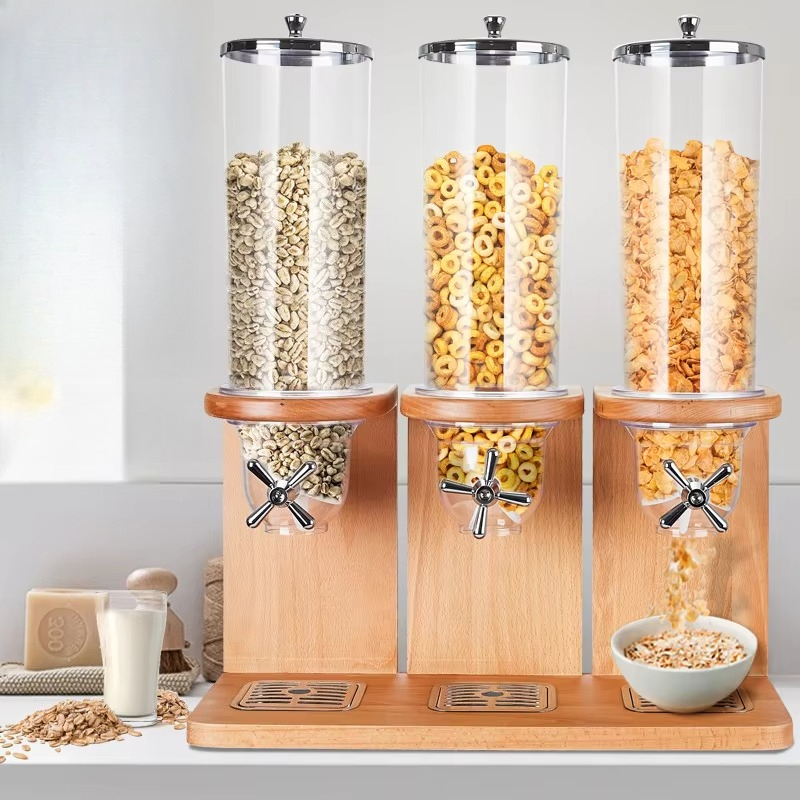 Commercial Kitchen Outlets - ไม้เนื้อแข็ง 3-Outlet เครื่องจ่ายธัญพืช,ปรับข้าวโอ๊ตและ Grain สําหรับห้องครัวเชิงพาณิชย์, anti-Clog