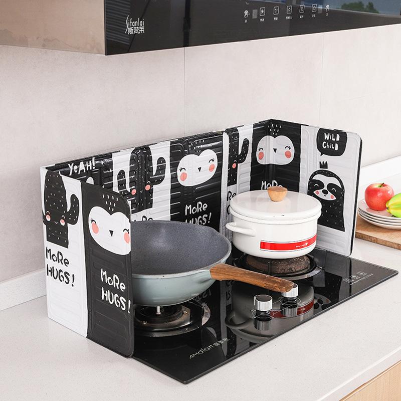 Commercial Kitchen Hood Installation - 2 ชิ้น แผ่นป้องกันควันในครัวลายการ์ตูนน่ารัก อลูมิเนียม ทำความสะอาดง่าย สำหรับเตาแก๊ส