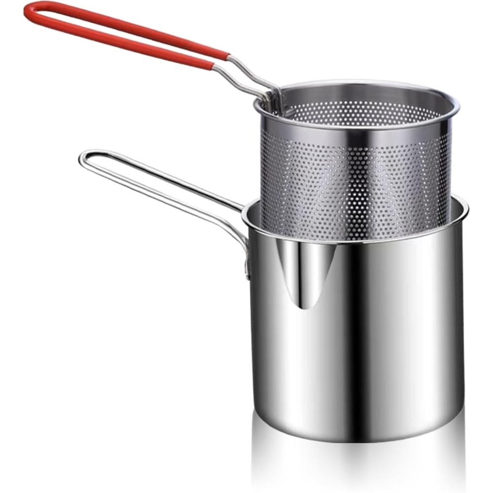 Commercial Kitchen Appliance - หม้อทอดลึกขนาดเล็กพร้อมตะกร้า, หม้อทอดน้ํามันลึกขนาดเล็ก, อุปกรณ์สแตนเลส 304 พร้อมที่จับซิลิโคนป้องกันการลวก