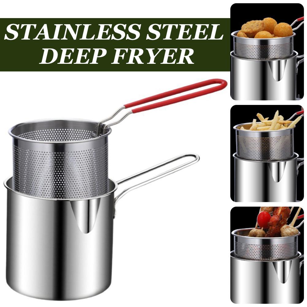 Commercial Kitchen Appliance - ชุดหม้อทอดสแตนเลสพร้อมตะกร้ากรองอเนกประสงค์ หม้อต้มเส้นพาสต้า หม้อทอดขนาดเล็กสำหรับทอดไก่