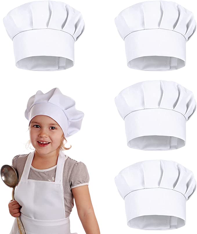 Commercial Kitchen Services - หมวกปาร์ตี้สีขาว 4 ชิ้น หมวกเชฟเด็ก 21 ซม.