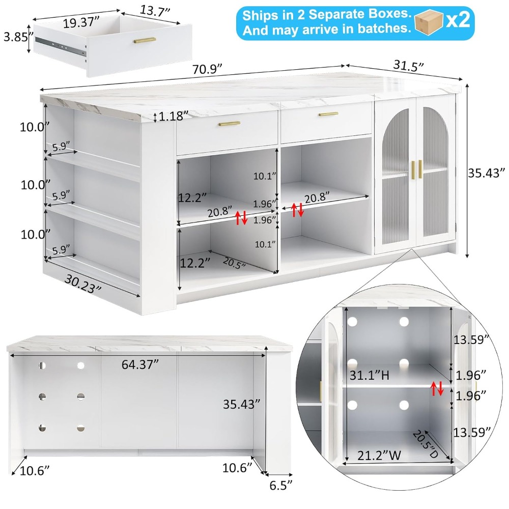 เกาะครัวขนาดใหญ่ 71 นิ้ว พร้อม - Commercial Kitchen Island บทวิจารณ์และราคา
